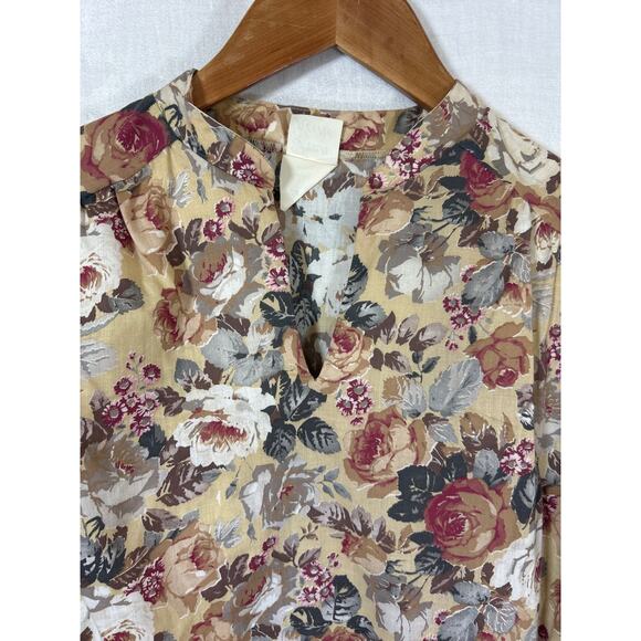 Fran Keene Vintage Tunic 12 Tan Floral Belted Cottagecore Fall Neutral Country - Picture 8 of 12
